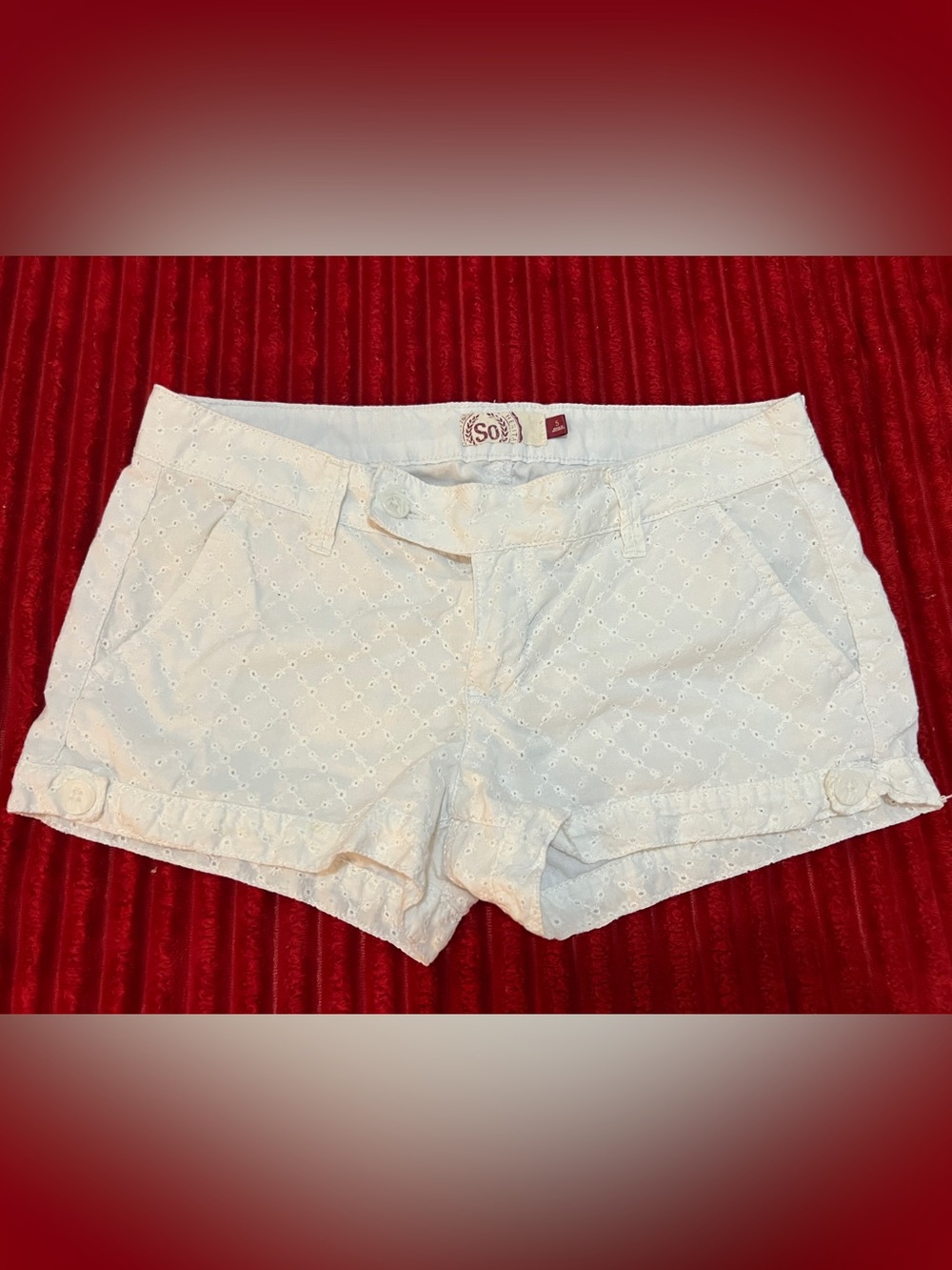 SO White Eyelet High-Waist Cotton Shorts
